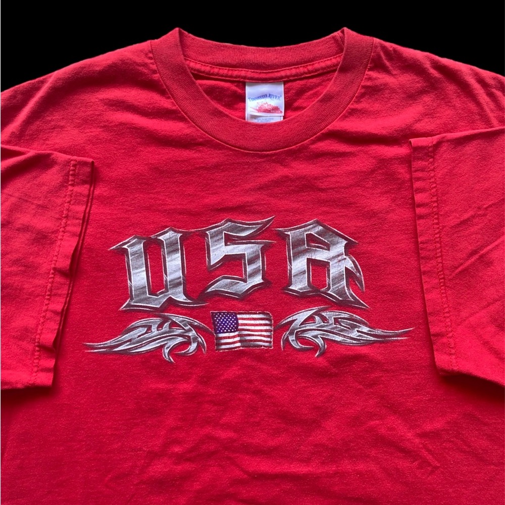 Vintage Y2K USA Tribal Tee VTG Jnco Affliction America Art Red Xl